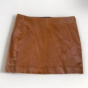 Everlane Mini Skirt Sz 16 Side Zip Cotton Orange Brown‎ Stretch Concert Festival